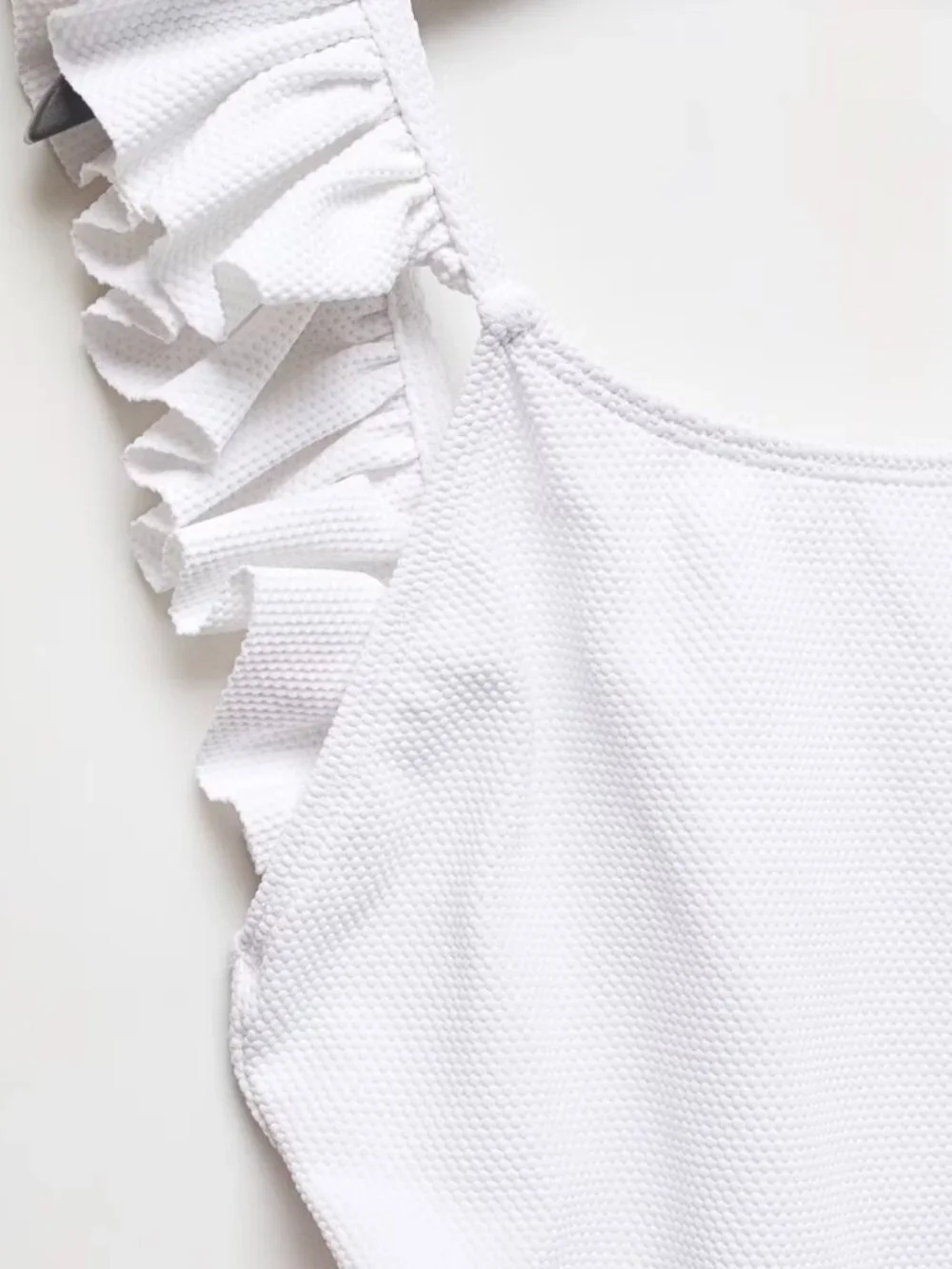 White one piece ruffle strap swimsuit Girls Sz 11/12